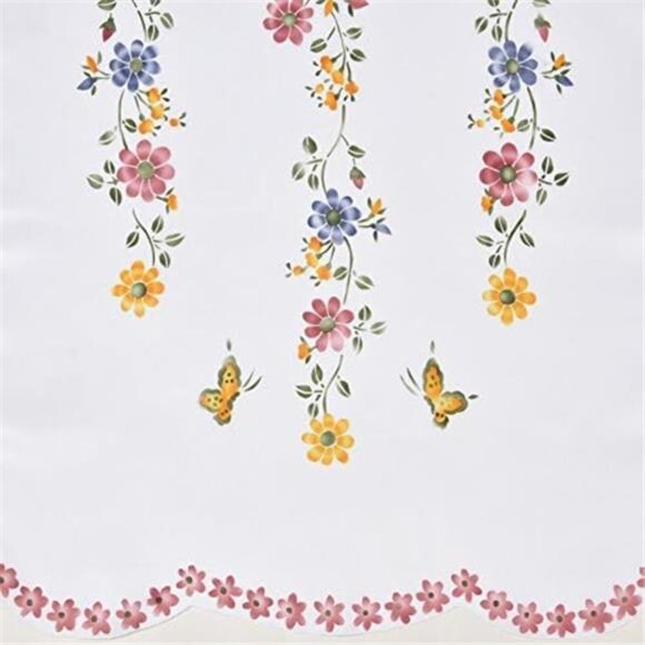 3pcs Farmhouse Kitchen Cafe Curtain Set Air Brushed by Hand of Flowers&Butterfly - Picture 4 of 5